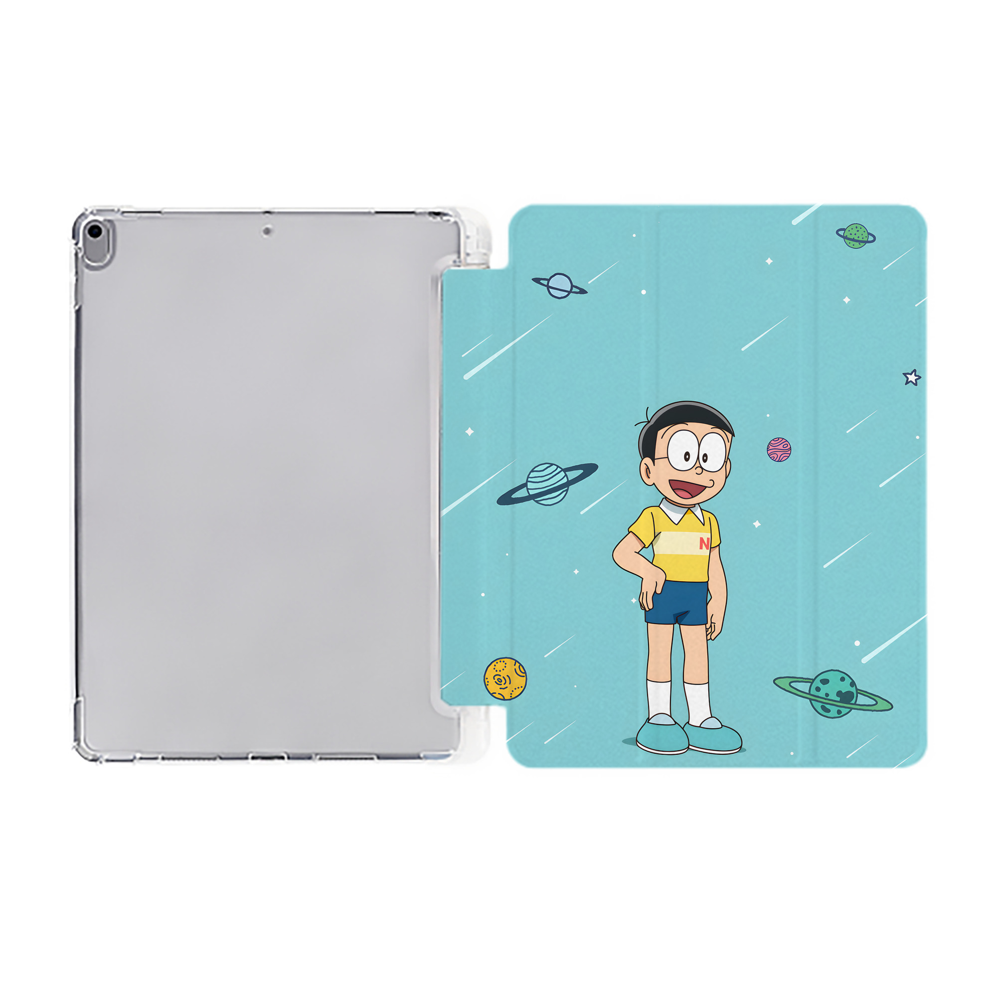 （画像用） ドラえもん Doraemon IPad ケース ペン収納付き 三つ折りスタンド PUレザー×シリコン 対応機種9.5/10.5/10.9インチ